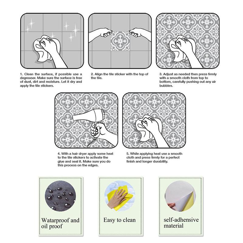 1Pc 10/15cm Colorful Flowers Pattern Retro Tiles Wall Sticker Kitchen Bathroom Tile Waist Line Wallpaper Art Mural