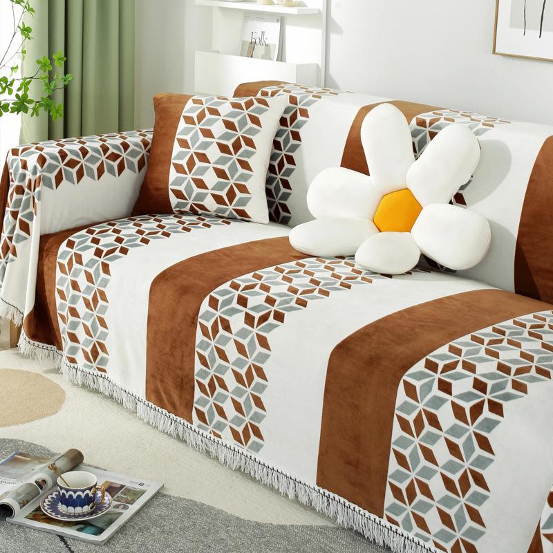Double-Sided Retro Sofa Cover Nordic Sofa Cover Cotton Blanket Full Covered Non-Slip Sofa Cover Protective Cover