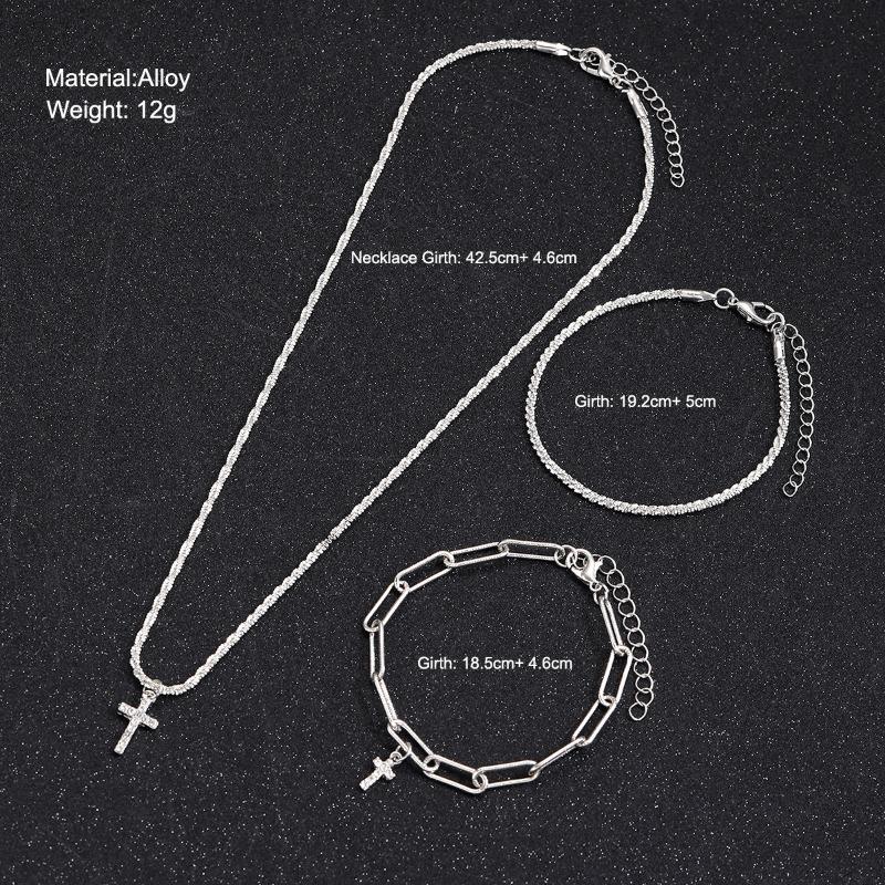 Sparkling 925 Silver Gypsophila Necklace Bracelet Set For Women Luxury Zircon Cross Pendant Three Piece Jewelry Set