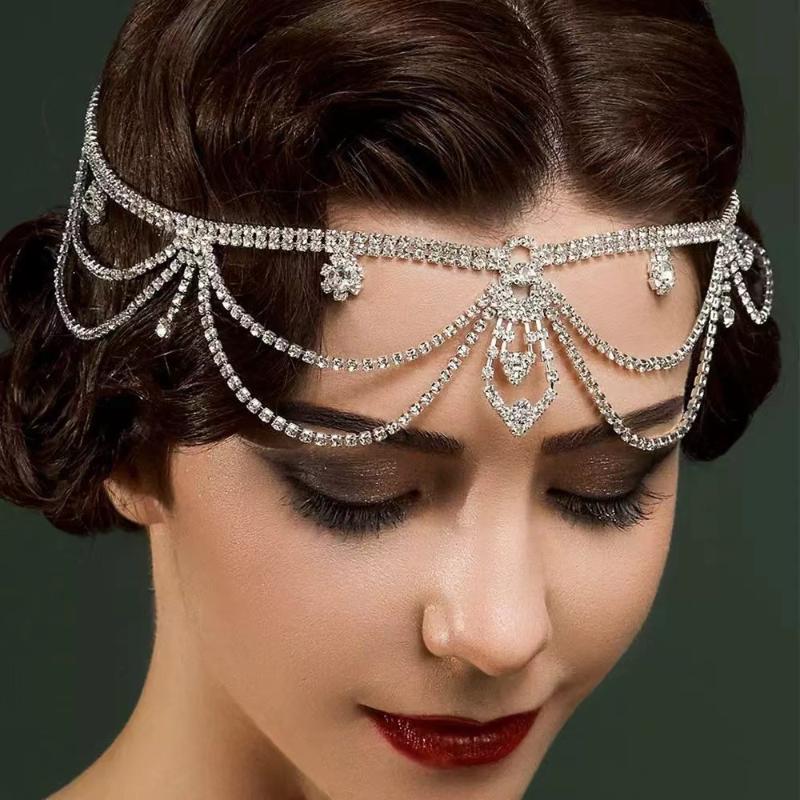 1 Pieza Cadena para la Cabeza de Boda Joyería Malla Hueca Tocado para Mujeres Diadema de Lujo Gorro Sombrero Accesorios para el Cabello