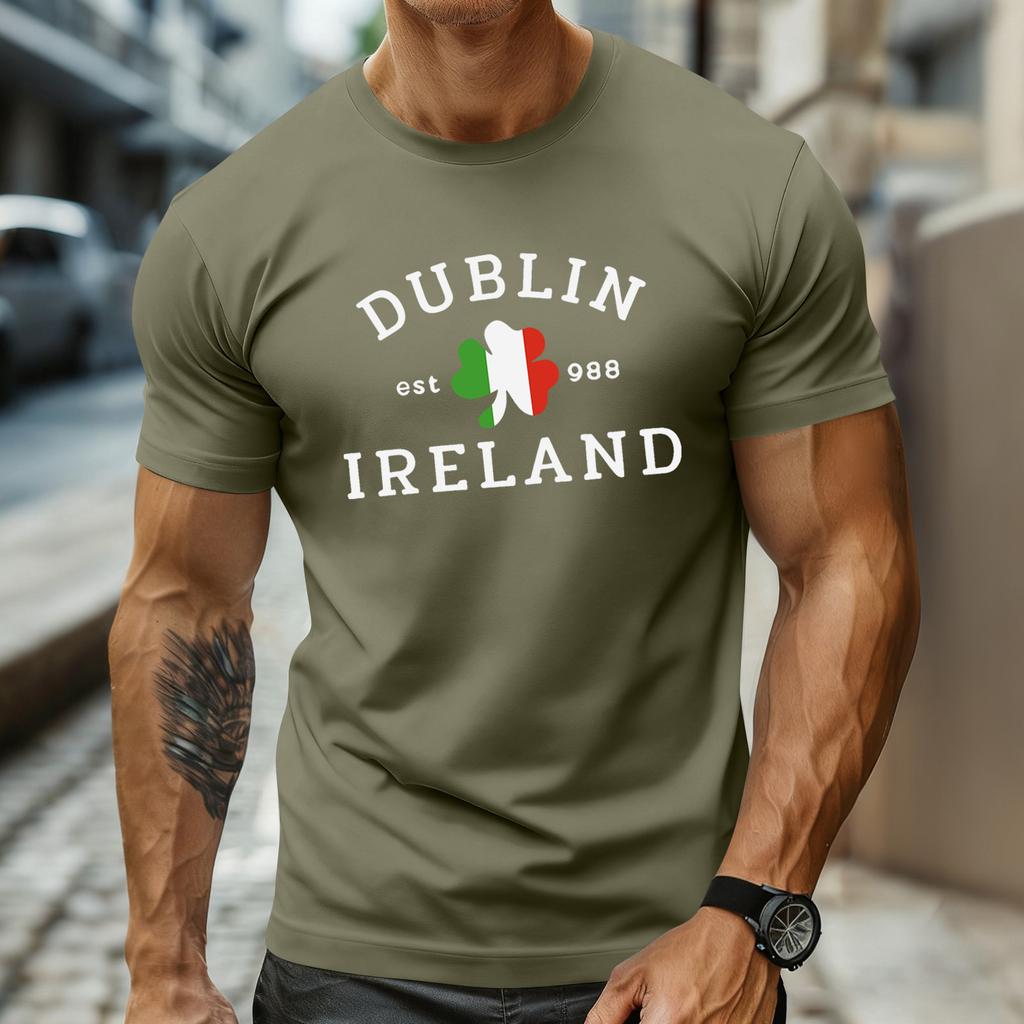 Men's Holiday Print Round Neck Short Sleeve Top Casual Sports Top