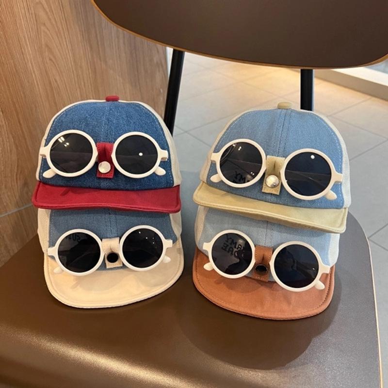 Gorra de Béisbol Patchwork para Bebé con Gafas de Sol Desmontables Sombrero de Sol de Verano para Exteriores Niños y Niñas Gorras de Pico Suaves para Niños Pequeños