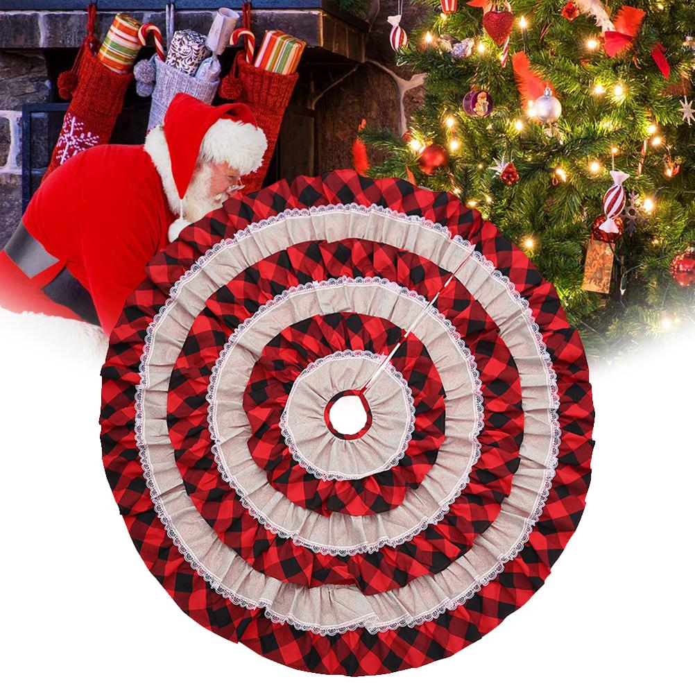 Weihnachtsbaumdecke Weihnachtsbaum Rock Weihnachtsbaum Unterseite Dekoration Schwarz und Rot Kariert Spitze Kuchenbaumdecke