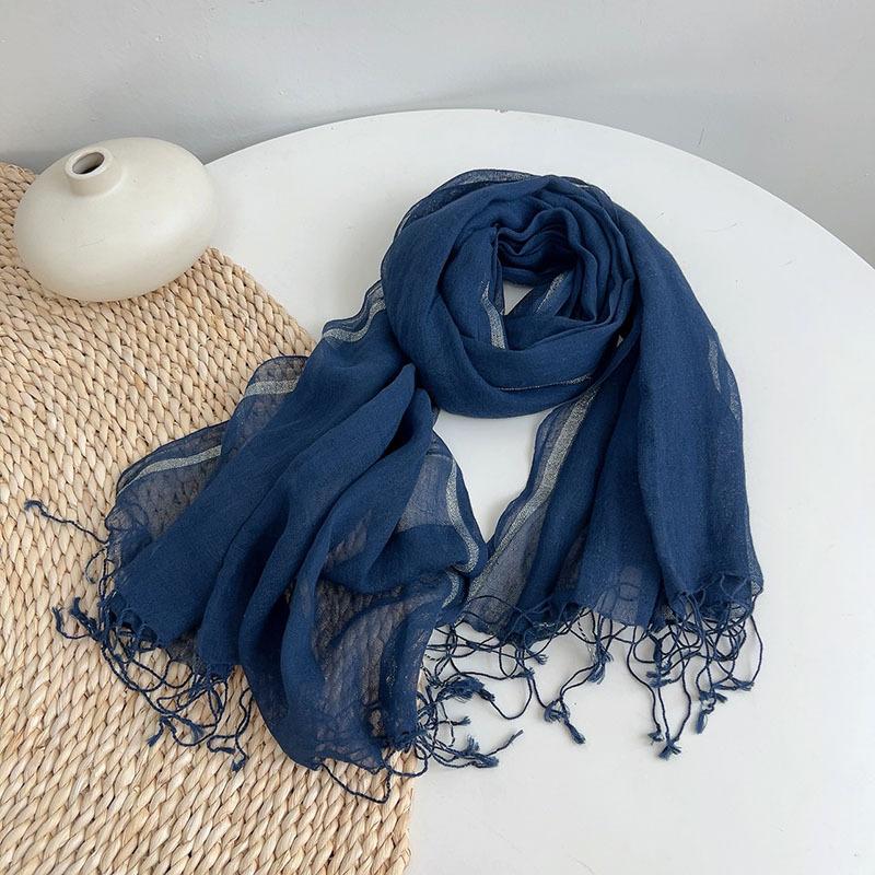 Thin Cotton And Linen Striped Scarf Literary And Versatile Soft Neck Protection Silk Scarf Women'S Travel Shawl