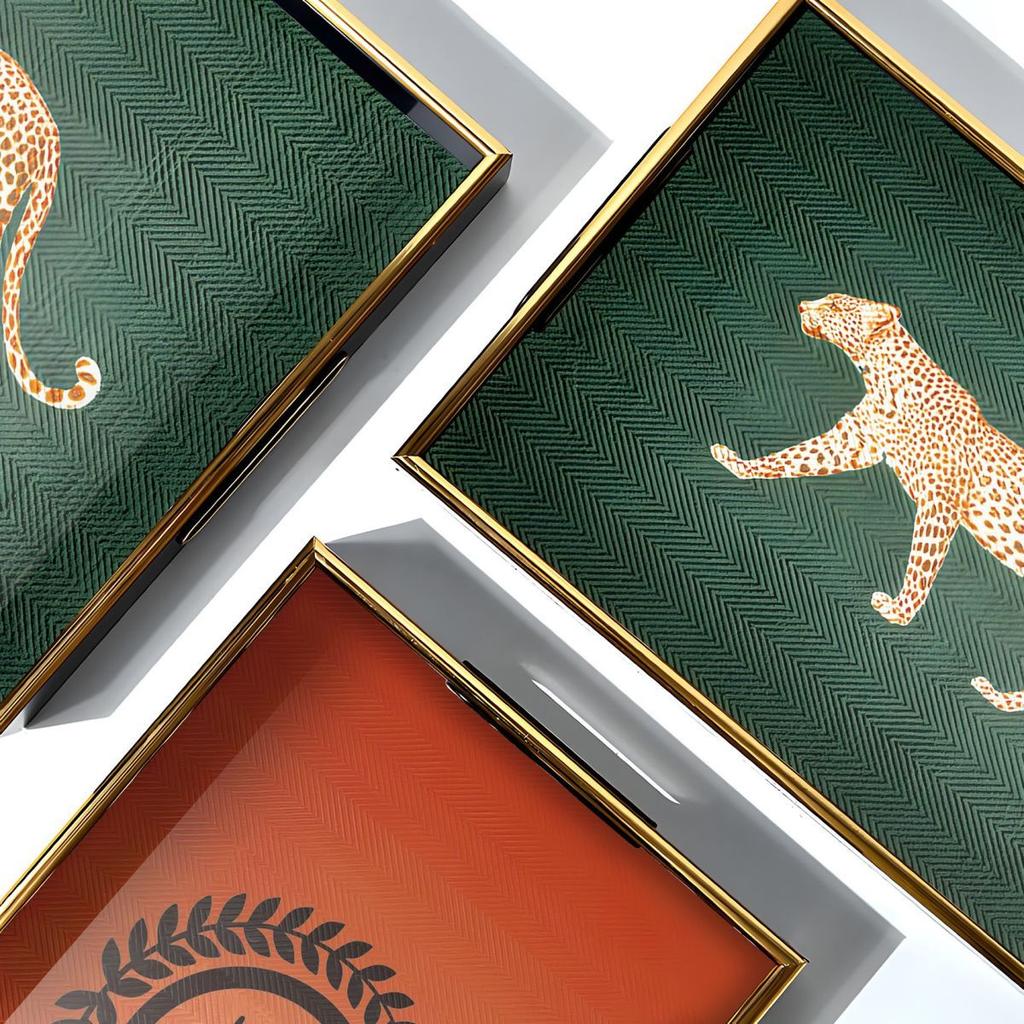 Light Luxury  Iron Leopard Acrylic Tray,romatherapy Decoration Tray, High-end Accessory Storage Tray