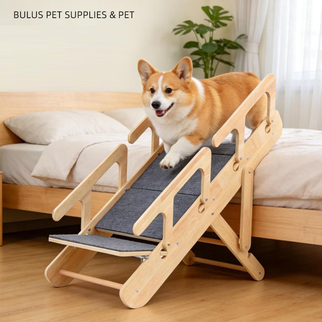 Wooden Pet Stair Portable Stable 2 in 1 for Cars Small and Older Animals 4 steps