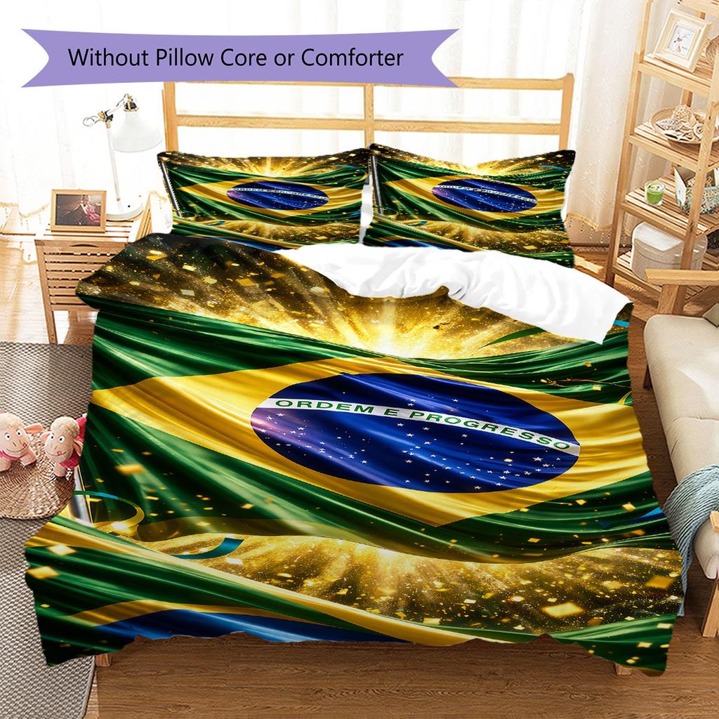 Brazil National Football Team Pattern Bedding,Quilt Set Quilt Cover Pillowcase Home Birthday Gift(1 * duvet cover + 2 * pillowcase, without core)