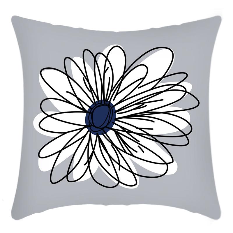 New Pillowcase Blue Simple Floral Letter Printing Pillow Home Sofa Cushion Cover
