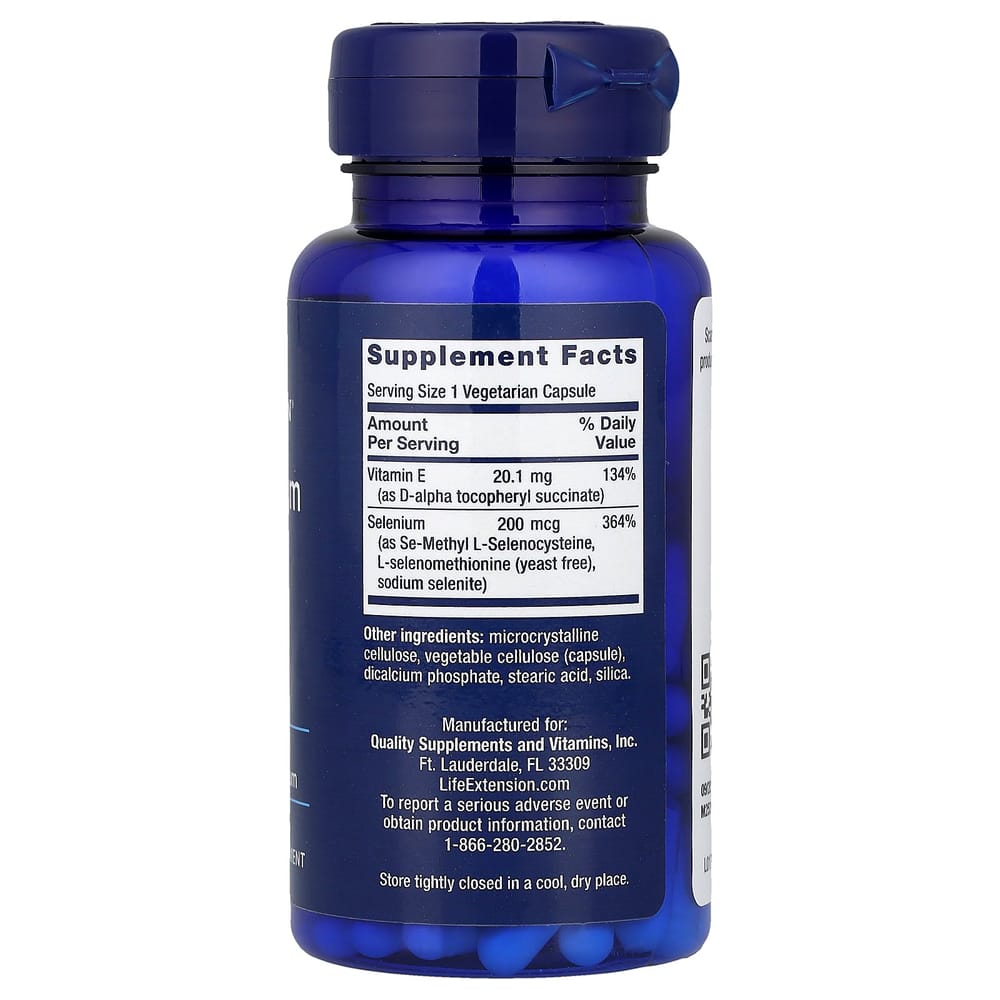 Life Extension Super Selenium Complex & Vitamin E 200mcg Veggie Capsules, 100 Count