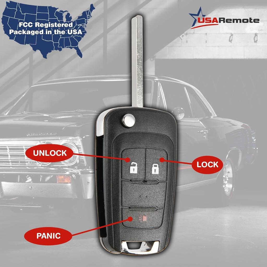 Key Fob Keyless Entry Remote Flip fits 2010-2017 Equinox, Sonic, Terrain (O