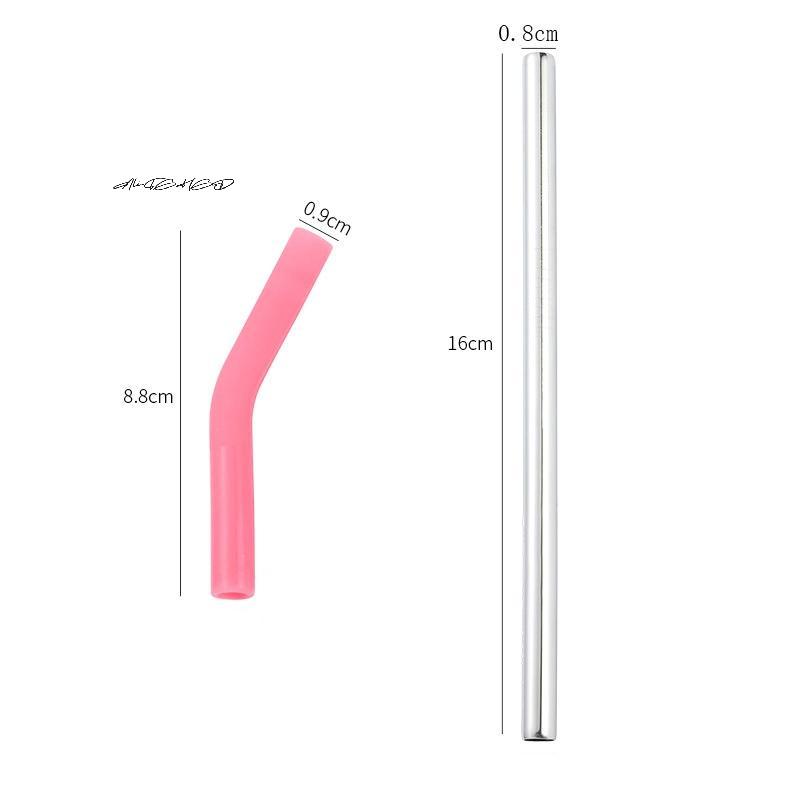 Long Stainless Steel Metal Straws with Silicone Tips Cleaning Brush Set - Reusable Eco-Friendly Drinking Straws with Covers