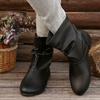 Fashion Pleated Design Slip-on Western Boots Woman Autumn Brown Black Pu Leather Ankle Booties Ladies Casual Round Toe Flat Botas