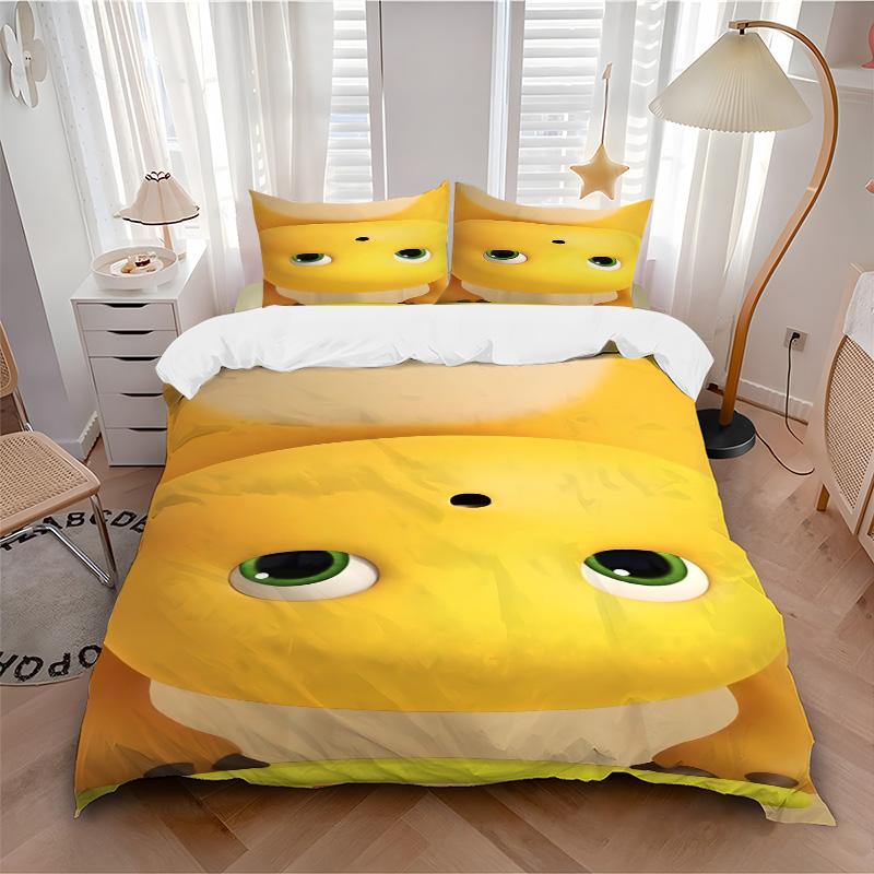 Yellow Cartoon Character Face Print 3Pcs Bedding Set,Duvet Cover with 2 Bedro,Pillowcase Home Birthday Gift