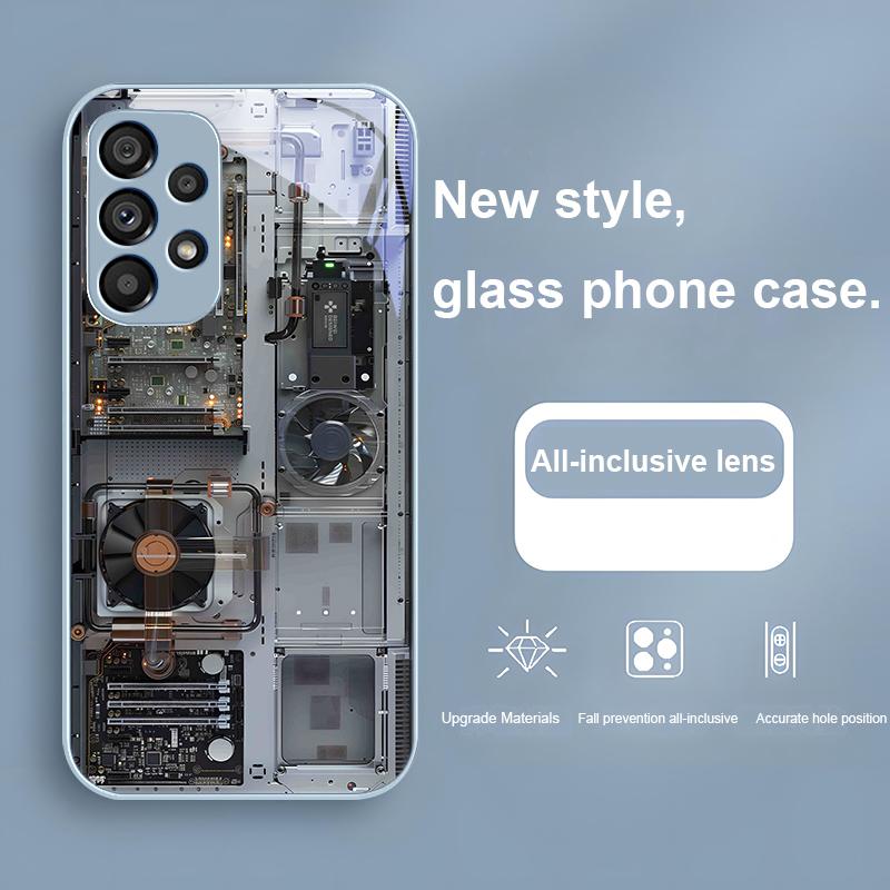 Серый вентилятор материнской платы для Samsung Galaxy S24 Plus S20 21 FE S23 Ultra S8 9 A70 72 73 50 51 52 53 Закаленное стекло Чехол для телефона