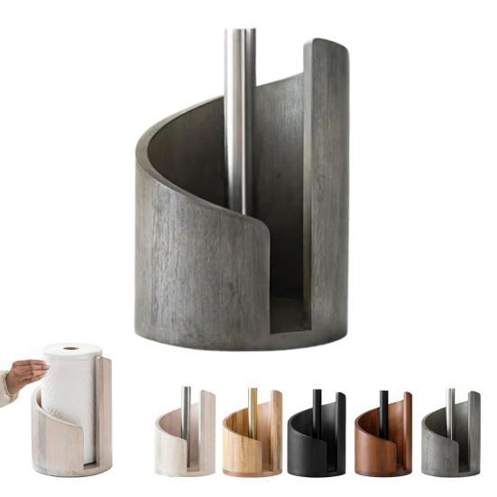 Mountain Paper Towel Holder Countertop with Wood Round Base And Iron Holder One-Hand Tearing Wood Paper Towel Holder for Kitchen Dining Room