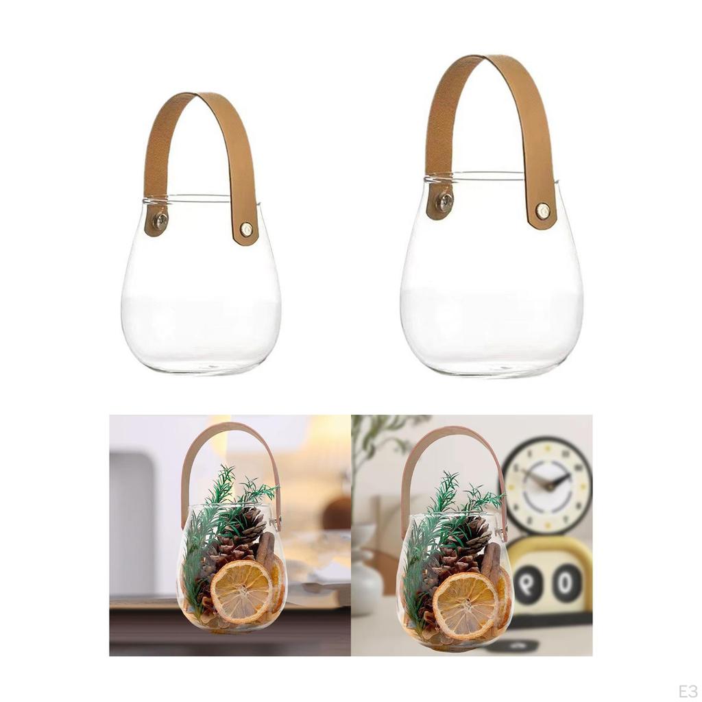 Glass Storage Jar Belt Handle Flower Vase Multifunction Clear Cup Easy to Clean Organizer Vessel for