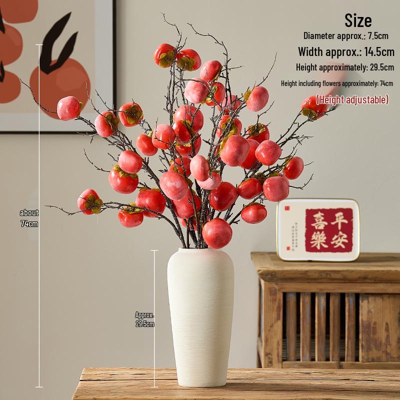 Chinese-Style Persimmon and Pomegranate Flower Arrangement for Living Room or Dining Table