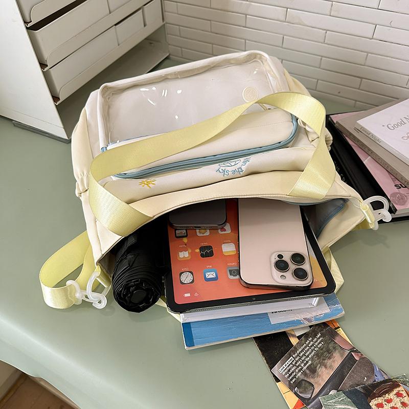 Large Capacity Shoulder Bag Student Book Bag Color Block Crossbody Bag