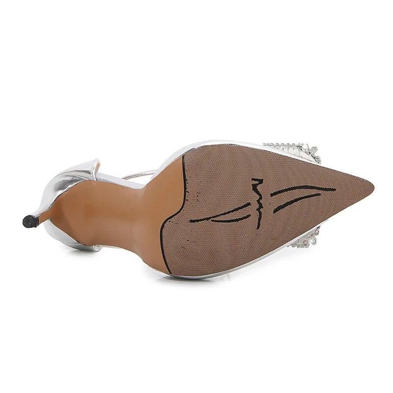 Femei 2024 Pantofi noi de nuntă Sexy Fashion Cataramă Metal Strass 12cm Toc WZ