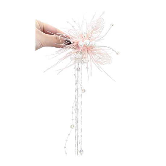 

Women Hairpin Imitation Pearl Feather Butterfly Decor Hair Clip with Beads Tassel Sweet Hair Accessories розовый
