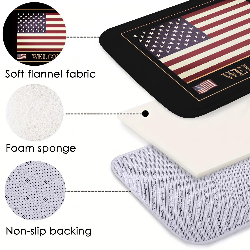 American Flag Welcome Doormat Patriotic USA Stars and Stripes Entrance Rug Classic Non-Slip Welcome Floor Mat for Home Decor