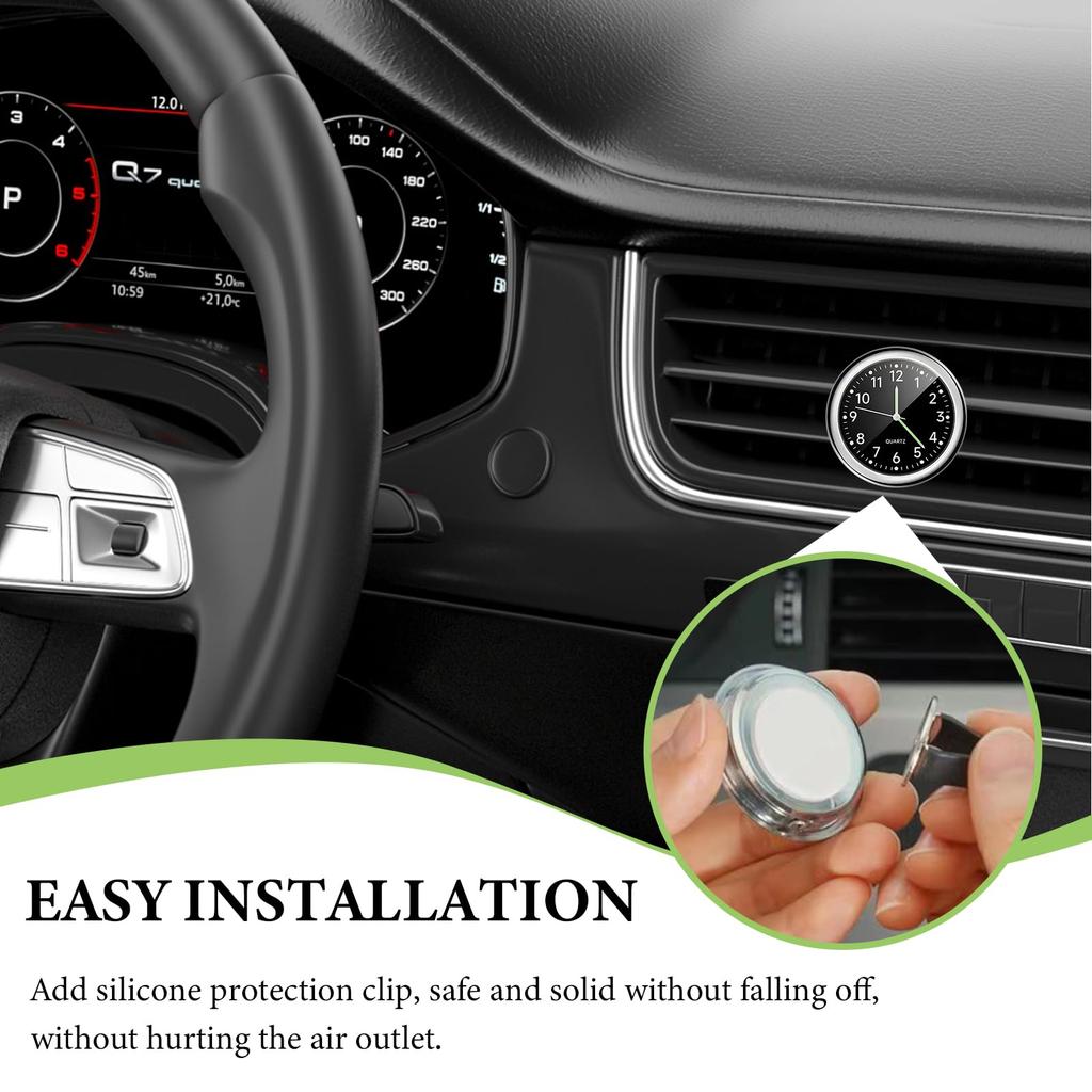 DXNQ 2pcs Stick-on Dashboard Car Clock Mini Luminous Analog Clock with Vent Clip &