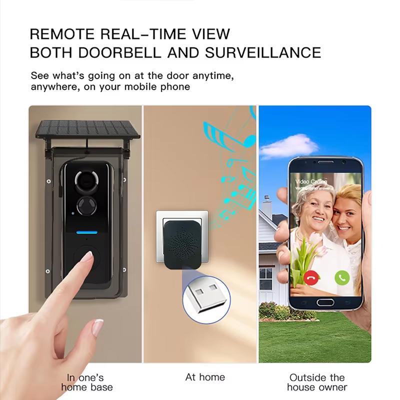 Tuya WiFi Doorbell with Solar Rain Cover Wireless Video Doorbell Camera PIR Motion Detection Outdoor Door Bell Video Intercom