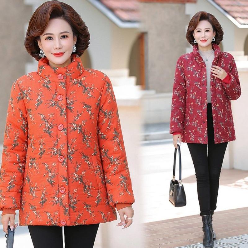 New cotton-padded jacket winter floral thickened velvet cotton-padded jacket warm middle and old cotton-padded jacket