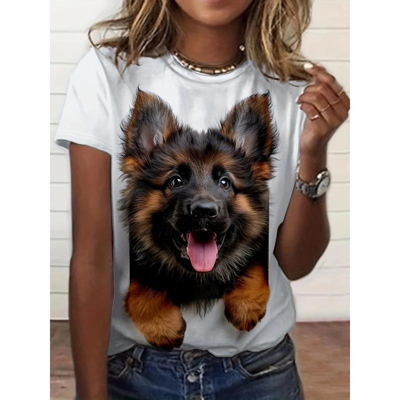 Summer Round Neck Cute Animal Pattern 3D Print Top Fashionable Casual Short Sleeved Women's T-shirts