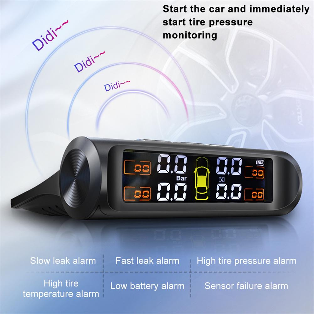 Tire Pressure Monitoring Systems Solar Car Digital Display Wireless Solar Power With Real Time Monitor Pressure Temperature Automotive TPMS