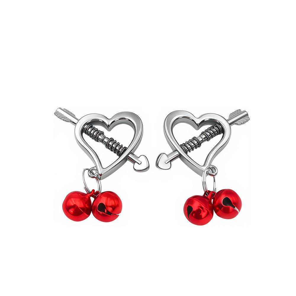 Custom Aluminum Alloy Heart Charm Nipple Clamps with Bell Adult Gift Accessories Bell Romantic Couple