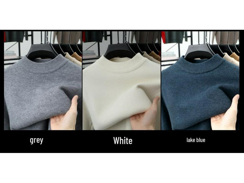 Men's Velvet Knit Sweater - Warm Half-High Collar, Thickened Base Layer