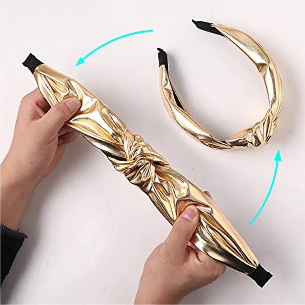 Synthetic Leather Travel Headband Shiny Lady Hairband Fashion Knot Head Hoop  For Women Girls
