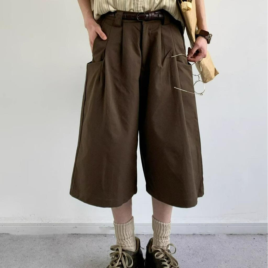 Retro Neutral Style Pants Casual Wide-leg Cropped Pants Men's Summer Loose Suit Pants Couple Straight Shorts
