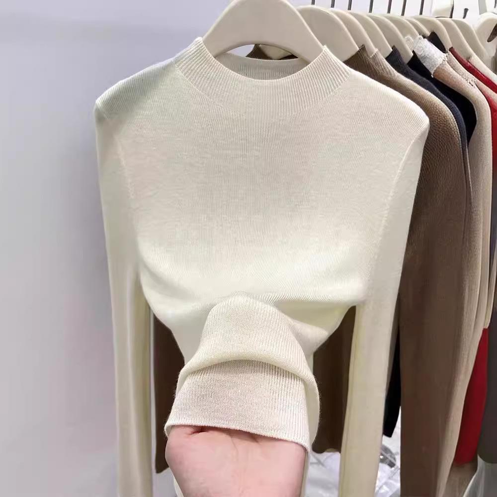 

Женская трикотажная базовая рубашка с полувысоким воротником, новая весна-осень 2025, с длинным рукавом, универсальная, однотонная, с интеллектуальным темпераментом, приталенный топ 2043-226 (average size)