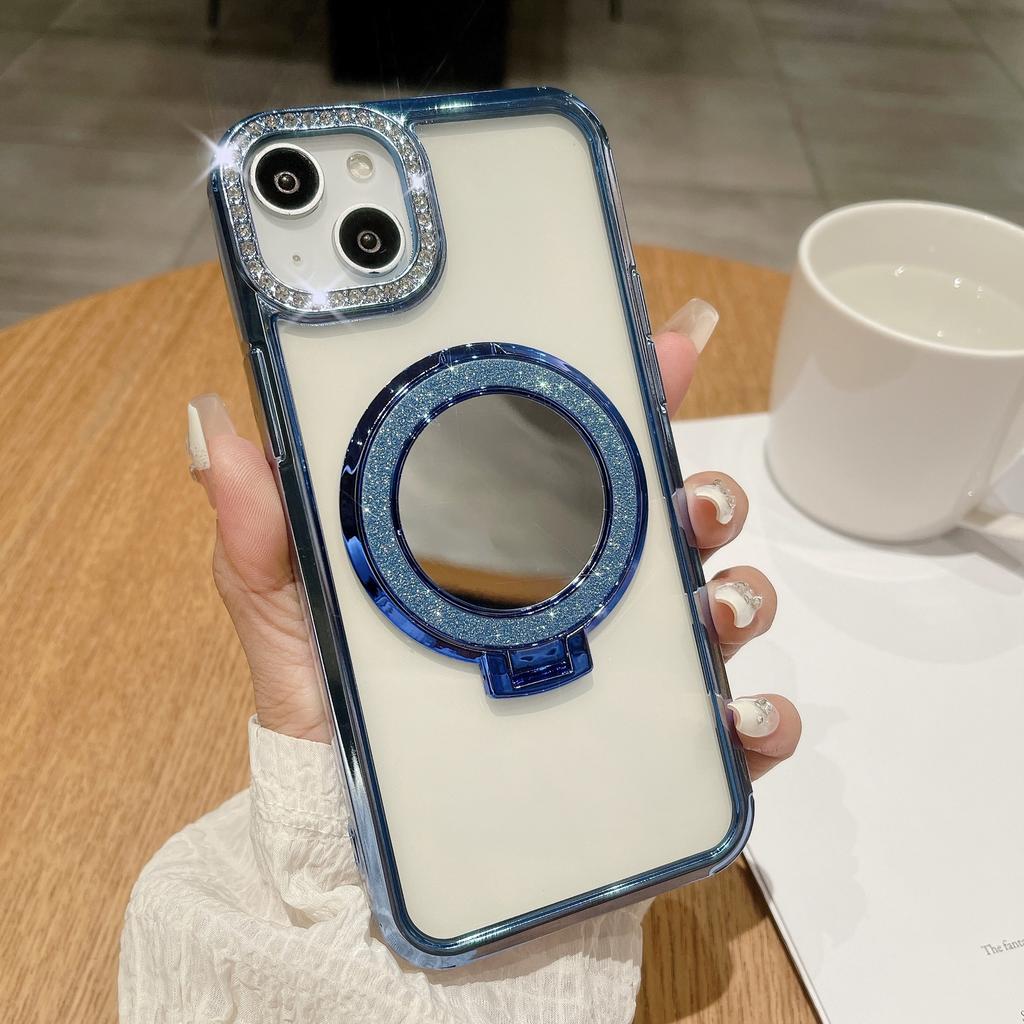 Applicable To IPhone15promax Mirror Magnetic Stand, Phone Case, IPhone 14 Lens Flash, 13 Gradient Glitter