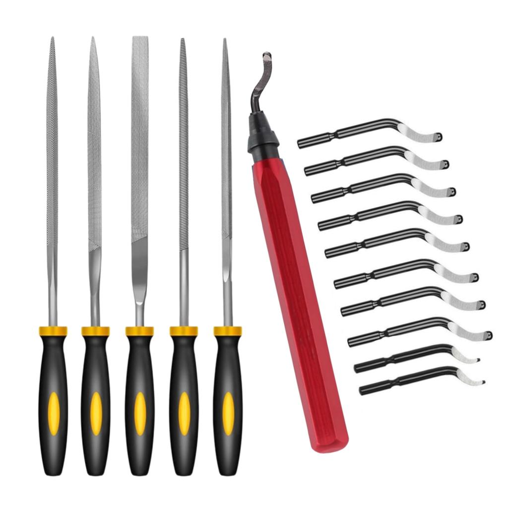 3D Print Deburring Tool Set with 11PCS HSS Blades Removing Burr 5PCS Diamond Needle File for 3D Print Metal Resin Copper Plastic