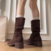 Autumn Winter Suede Woman Western Ankle Boots Comfort Slip On Shoes Female Vintage Thick Heel Short Booties  De Muje