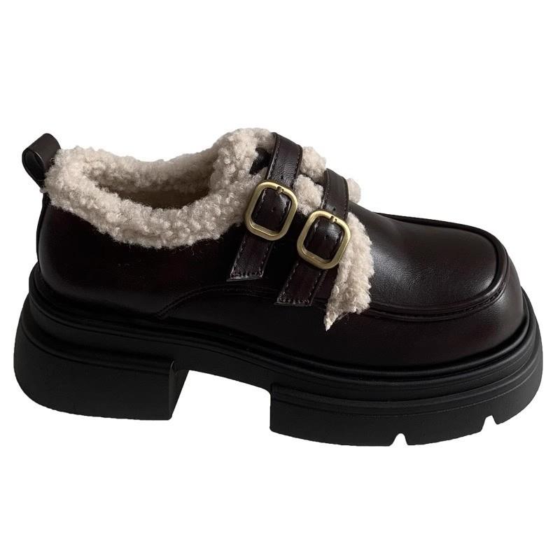 England Style Women's Large Size Padded Thickened Winter Warm Fur One Snow Boots Padded Lining Ankle Boots Non-slip Hiking Sports Cotton Boots
