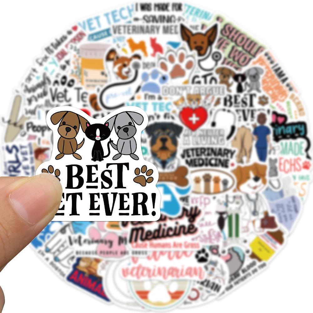 50 Cartoon Veterinary Graffiti Stickers Personalized Decorative Suitcase Pen Guitar Notebook Waterproof Explosive