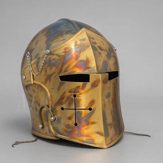 Шлем тамплиера из кованой стали, средневековые доспехи крестоносца.