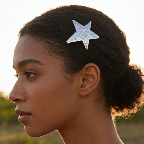 Hairpin Five-Pointed Star Shape Hair Clip Exaggerated Metal Texture Side Bang Hair Pin Fade-Resistant Hair Accessory