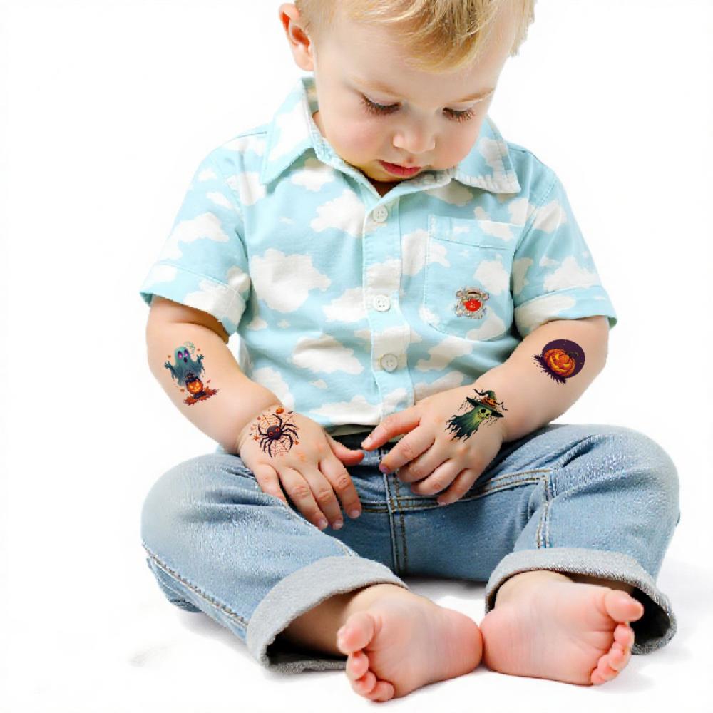 54 Stück Temporäre Tattoos Dekorative Aufkleber Wasserdicht Langlebige Körperaufkleber Halloween-Aufkleber Cartoon Für Frauen Männer