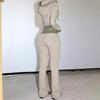 Set con felpa casual color block e pantaloni in maglia da donna Street Style 2025 per Primavera e Autunno