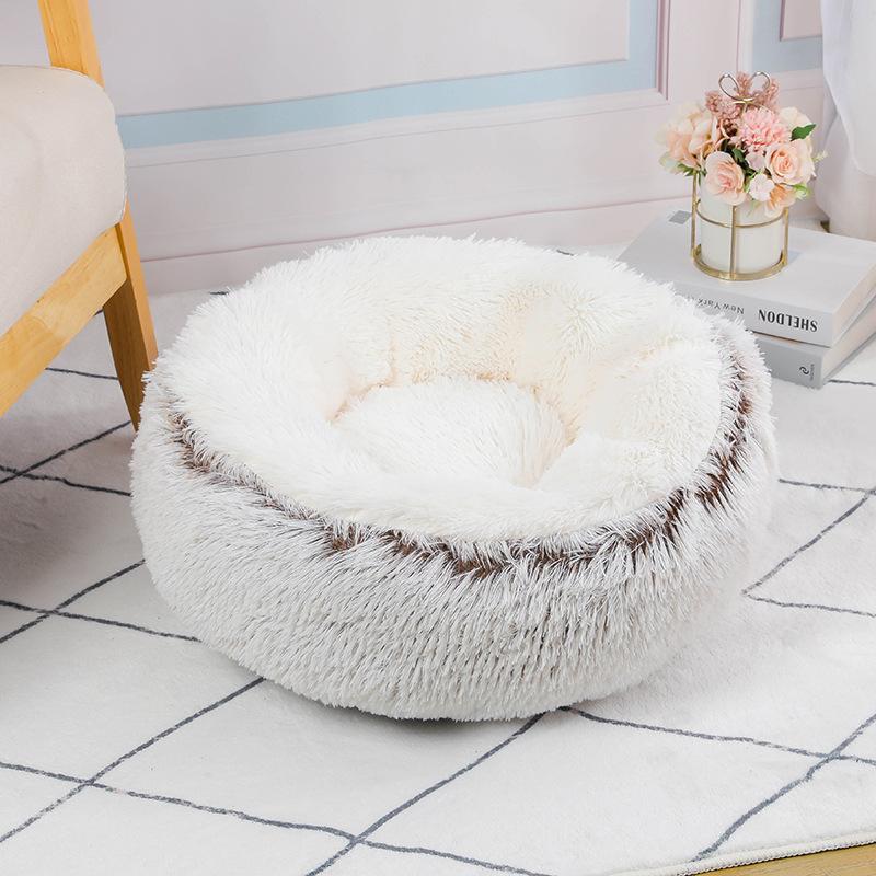 New Plush Round Simple Contrasting Color Splicing Pet Bed Four Seasons Universal Deep Sleep Cat Bed Dog Bed