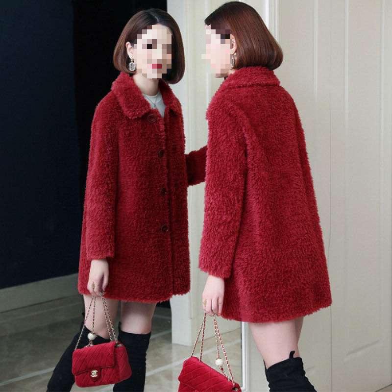 Women's Mid-Life & Senior Plus Velvet Faux Lambswool Coat - Winter Granular Fleece Jacket for Moms