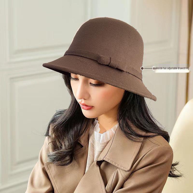 

Элегантная женская британская ретро фетровая шляпа-котелок федора из шерсти на весну и осень Adjustable Head Circumference кофейный