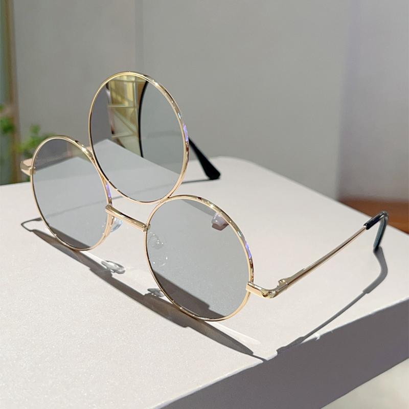 New Trendy Y2K Hip Pop Funny Shades Women Ins Brand Design Decor Sunglasses Retro Round Metal Travelling Sun Glasses