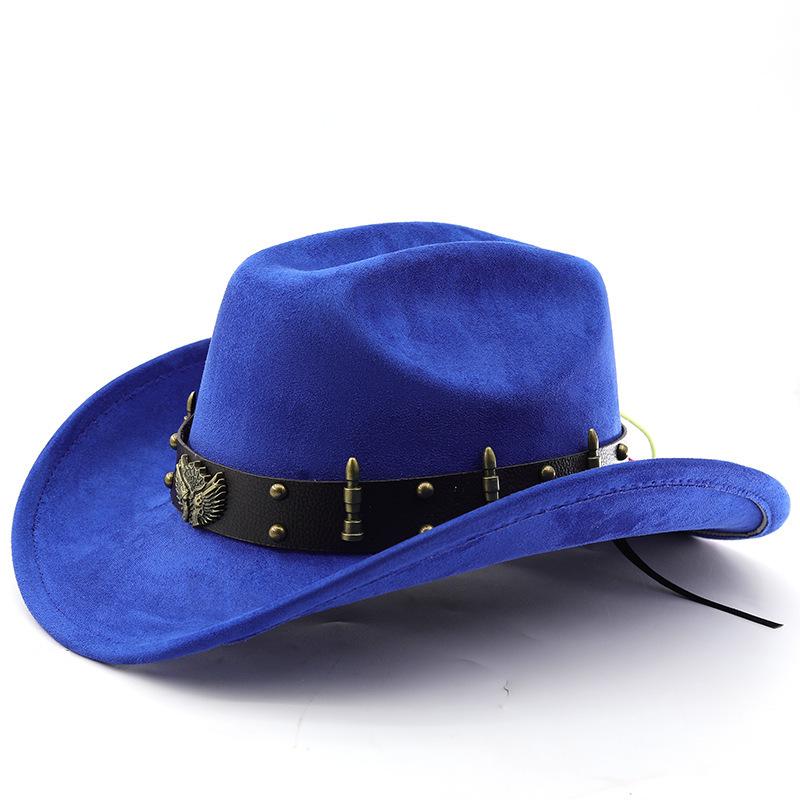 Suede Western Cowboy Hat Vintage Metal Jazz Hat Men's and Women's Ethnic Style Autumn and Winter Big-brimmed Top Hat