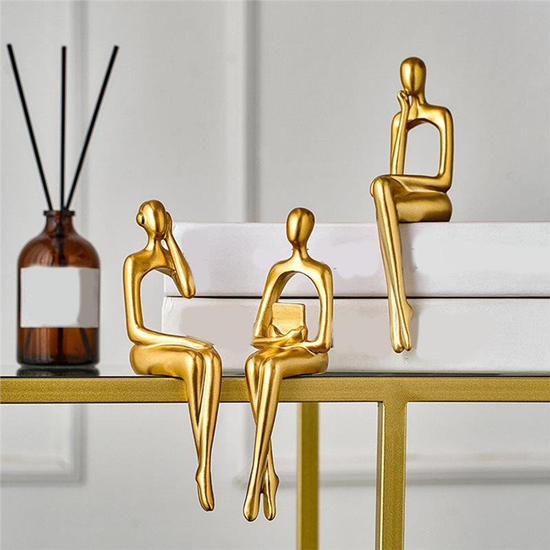 2025 Trend Resin Thinkers Statues Decor,3Pcs Abstract Sitting Sculptures, Bookshelf Desk Figurines, Home Office Room Shelf Accen